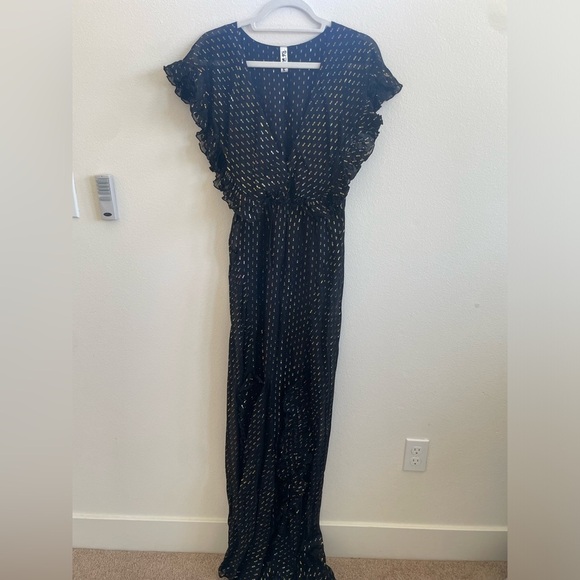 Rat and Boa Black Metallic Giorgia short sleeve V neck maxi dress L - Picture 5 of 13